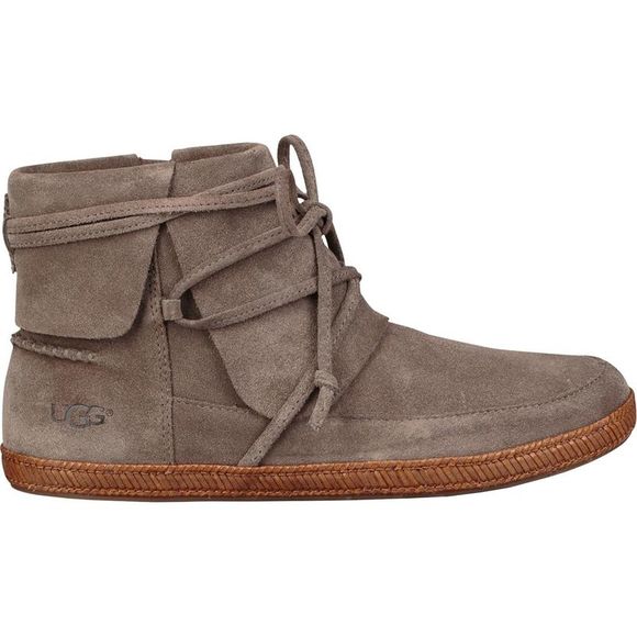 Ugg Womens Reid Taupe Suede Flat Ankle Moccasin Boots Shoes NWT - Picture 2 of 4